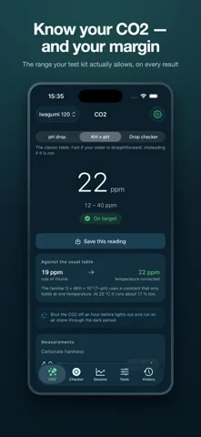 Result screen showing 22 ppm with a range of 12 to 40 ppm, an on target badge, and a comparison against the old rule of thumb which reads 19 ppm.
